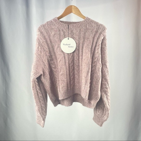 NWT Weekend Stories Alpaca Blend Antonia Cable‎ Crew Neck Pullover in Blush Pink - Picture 5 of 10